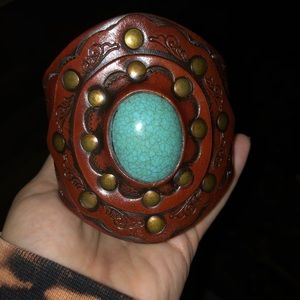 Turquoise leather cuff